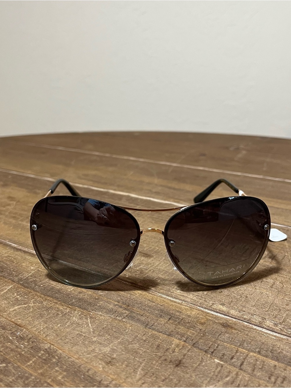 Tahari Gold Frame Black Gradient Aviator Sunglasses for Women